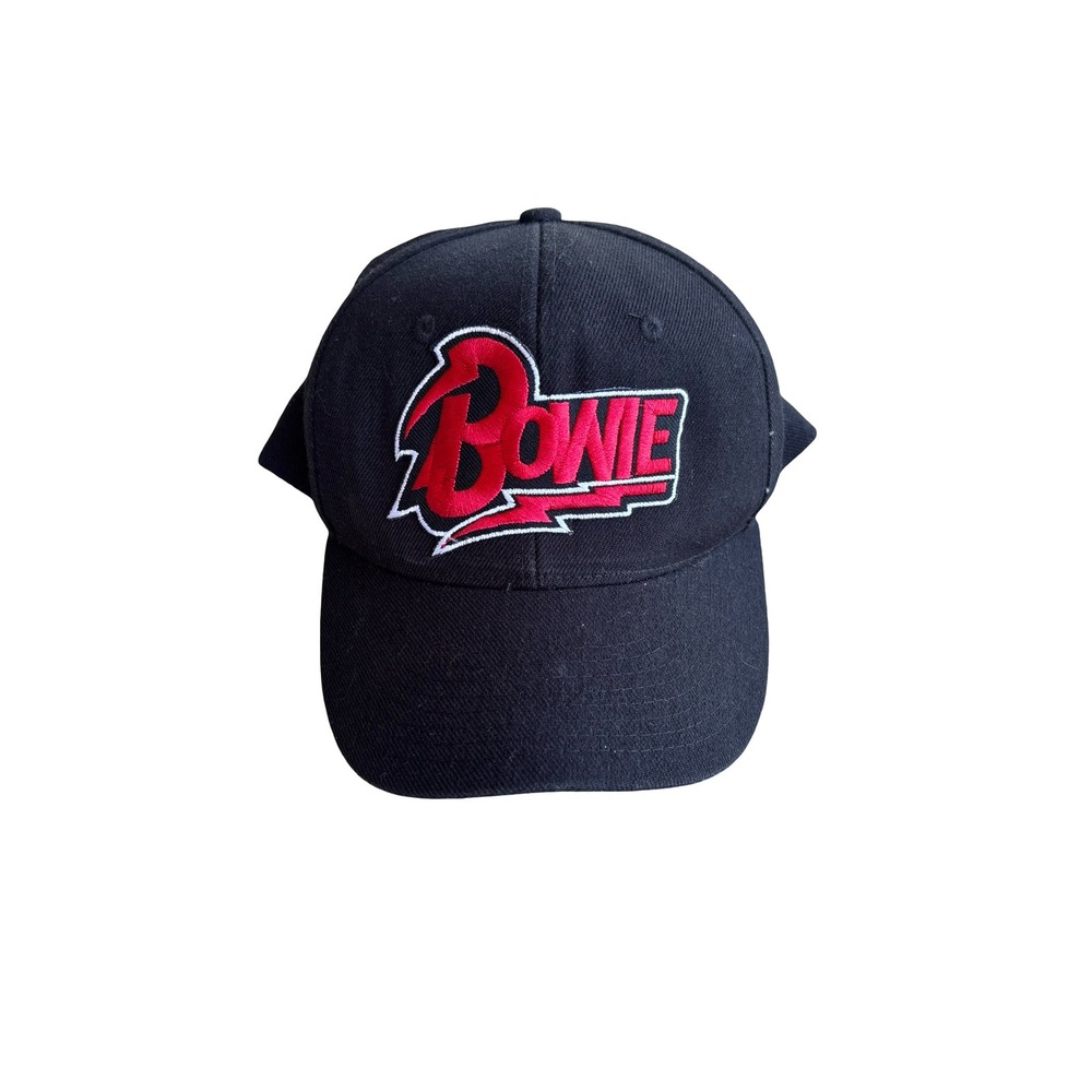 David Bowie Embroidered Lightning Bolt Logo Baseball Cap Black Cotton OS